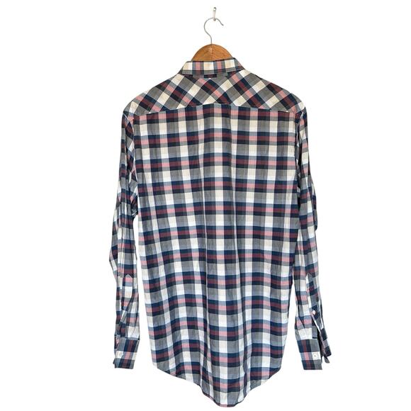 Billy Reid Plaid Check Long Sleeve Button Down Shirt Standard Fit Navy Medium - Picture 2 of 9